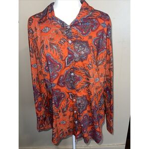 George  Roth Los Angeles Women's XL  Shirt Button Up Floral Bling Long Sleeve